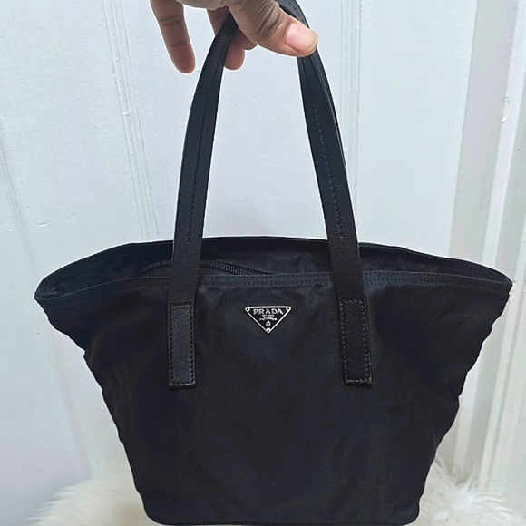 PRADA Tessuto Mini Nylon & Leather Tote Bag / Handbag in Black & Silver - Picture 11 of 13